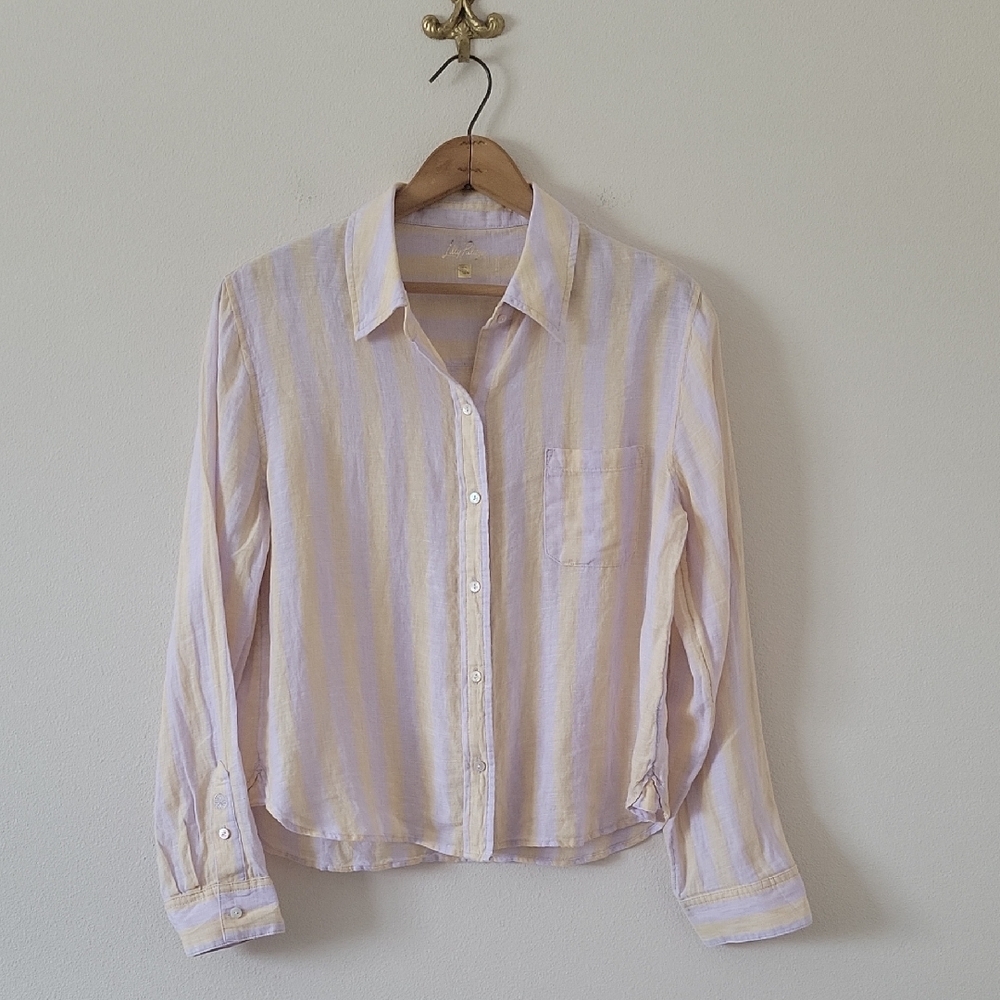 Lilly Pulitzer Coralynn Button Down Shirt‎ Lilac Yellow Linen Stripe Size Small